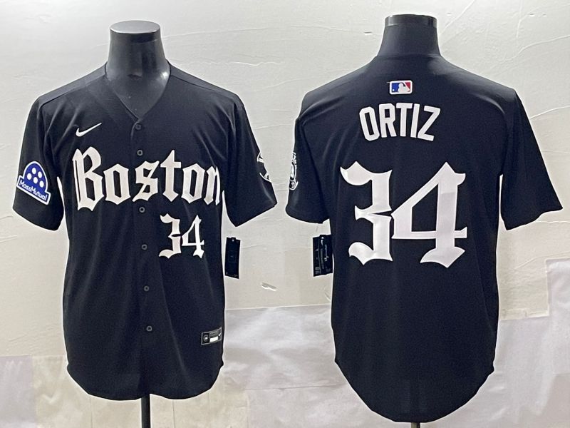 Men 2025 Boston Red Sox #34 Ortiz Black Five generations Joint Name Nike MLB Jersey style 16